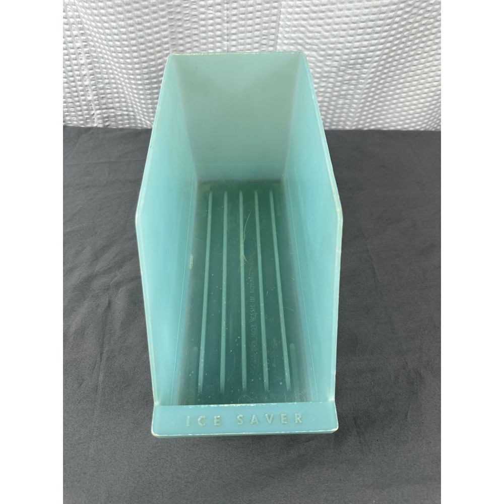 Vintage Aqua Plastic ICE SAVER Freezer Ice Cube Storage Bin Refrigerator 1950s